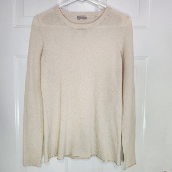 J. Crew 100% Cashmere Sweater Cream Long Sleeve Rolled Edge Size XS - Picture 1 of 12